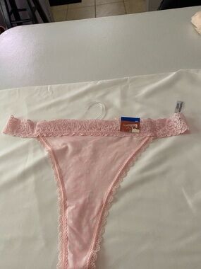 State of Day Pink/white Lace-Trim Polka Dot Thong